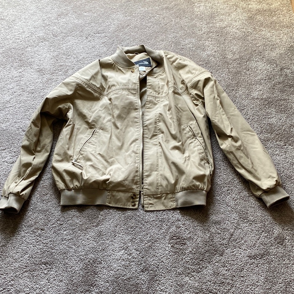 Windbreaker Tan Khaki Full Zip Bomber Windbreaker Jacket Lightweight SIZE XL